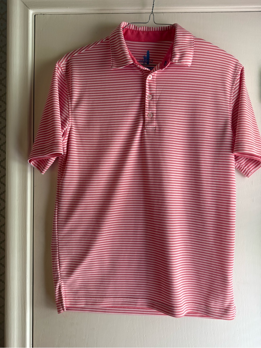 Johnnie-O pink and White Striped Performance Polo Sz S